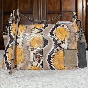 Vince Camuto Crest Genuine Leather Yellow Snake Multi Corin Tassel Crossbody Bag